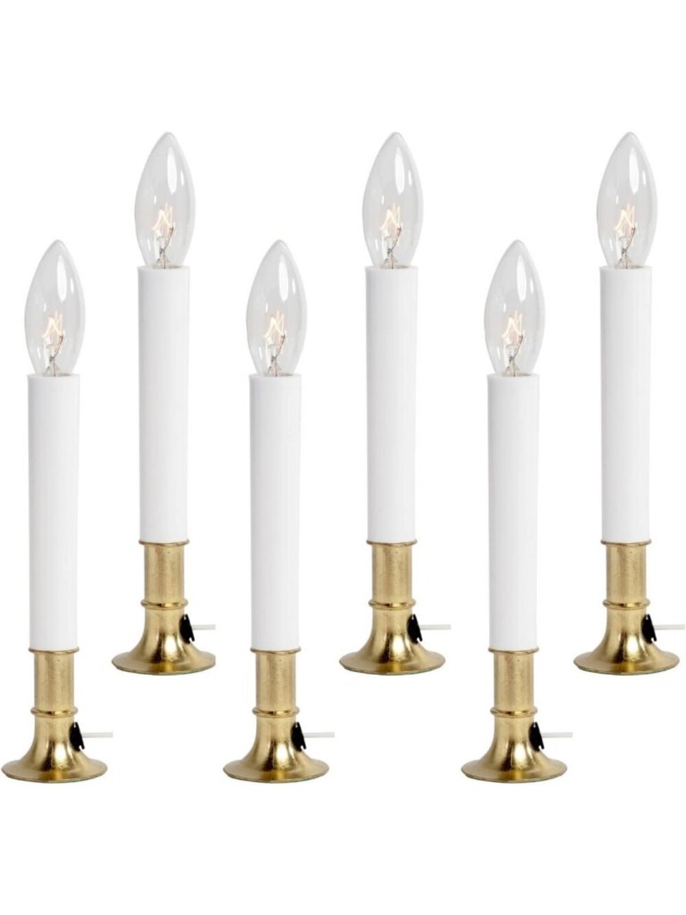Pack of 6 Electric Window Candles with On/Off Switch & Brass Base - Ready to Use